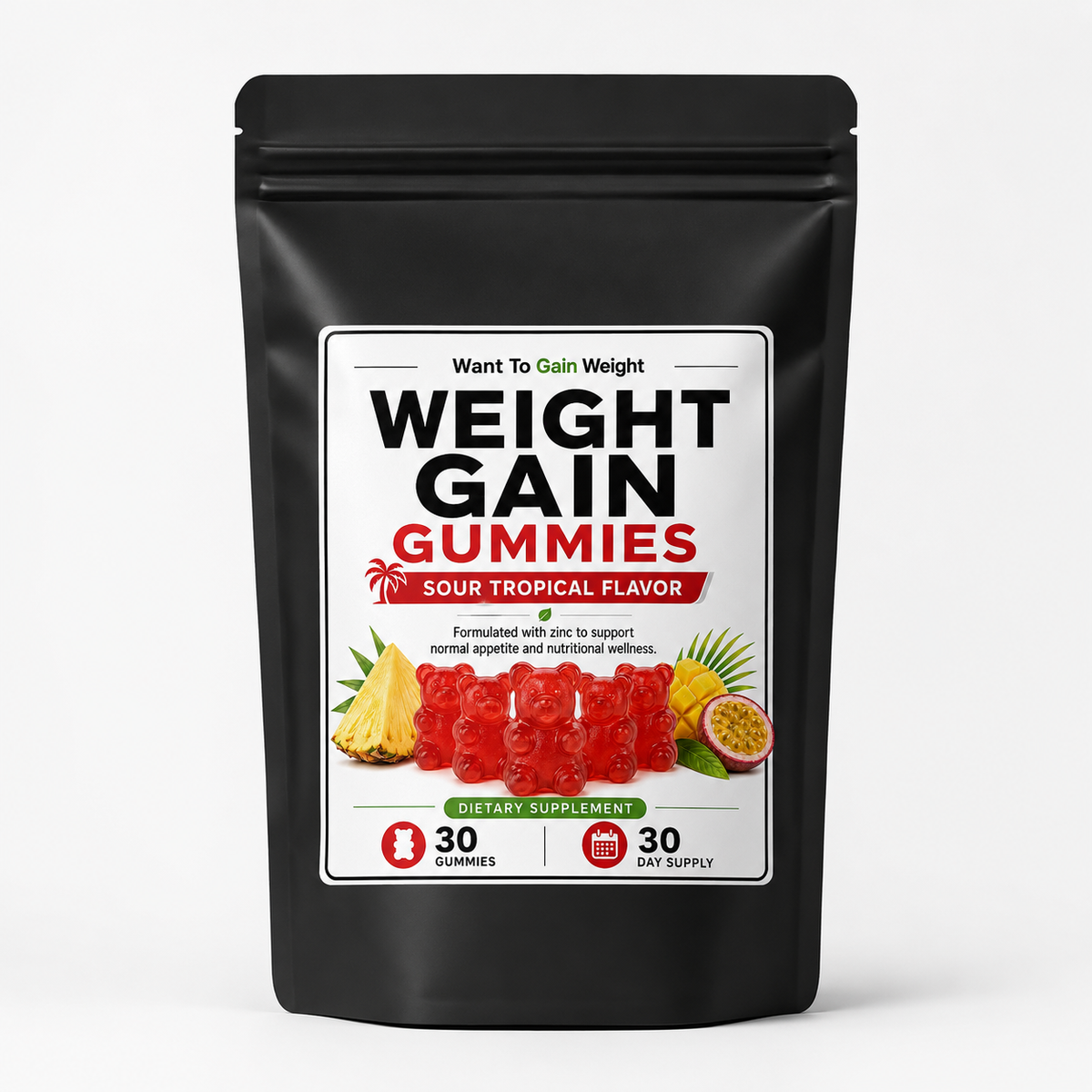 Weight Gain Gummies – Sour Tropical Flavor | 30-Day Supply